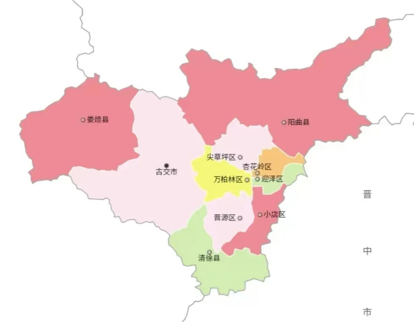 太原市行政区划高清图,太原在作为省会,面积也太小了,只有6988平方