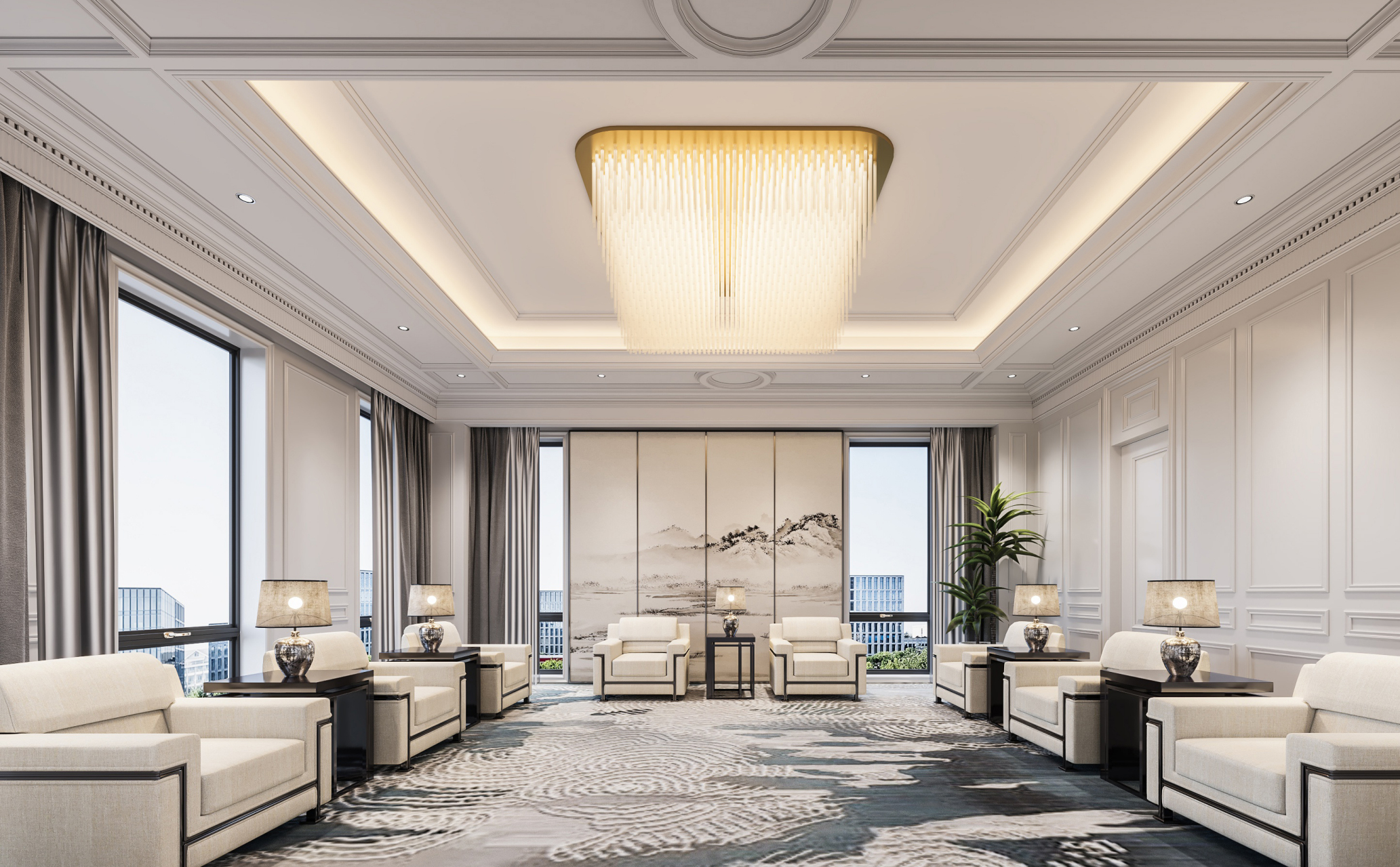 独立接待区的特点是私密性,因此,在选材的时候要注意选择隔音效果较好