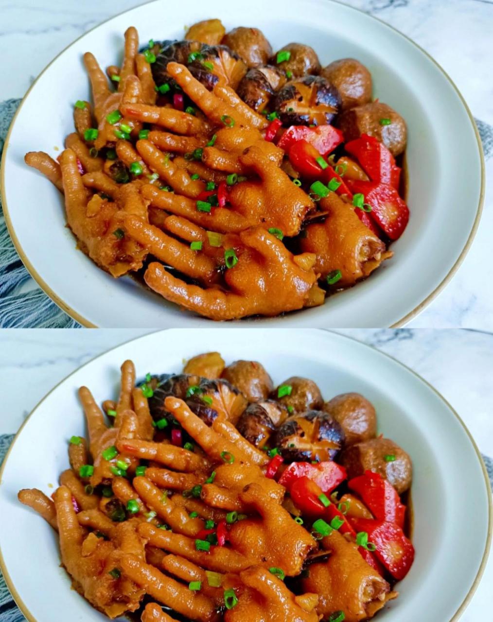 食材:鸡爪500克,土豆两个,胡萝卜一根,香菇200克,牛