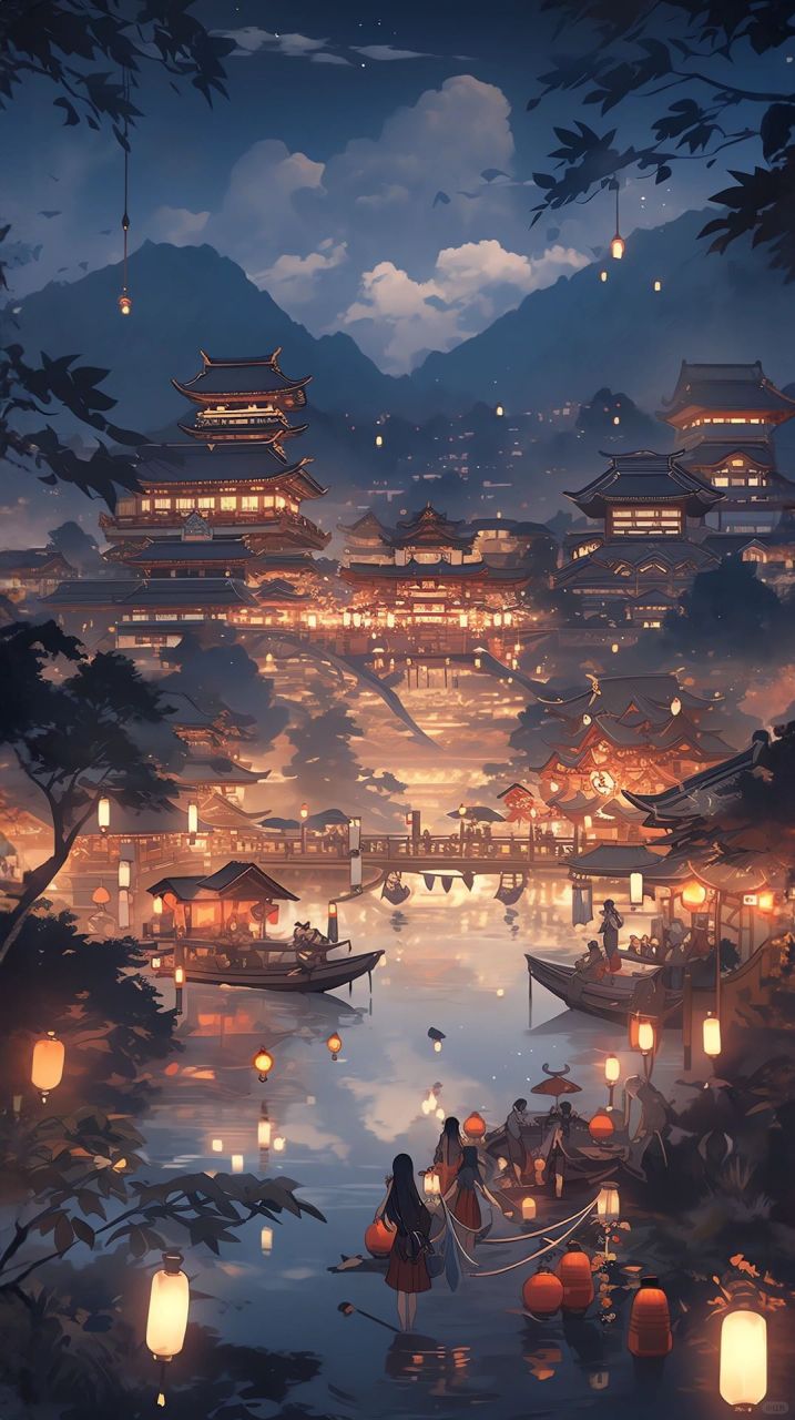 古代夜景原画图片