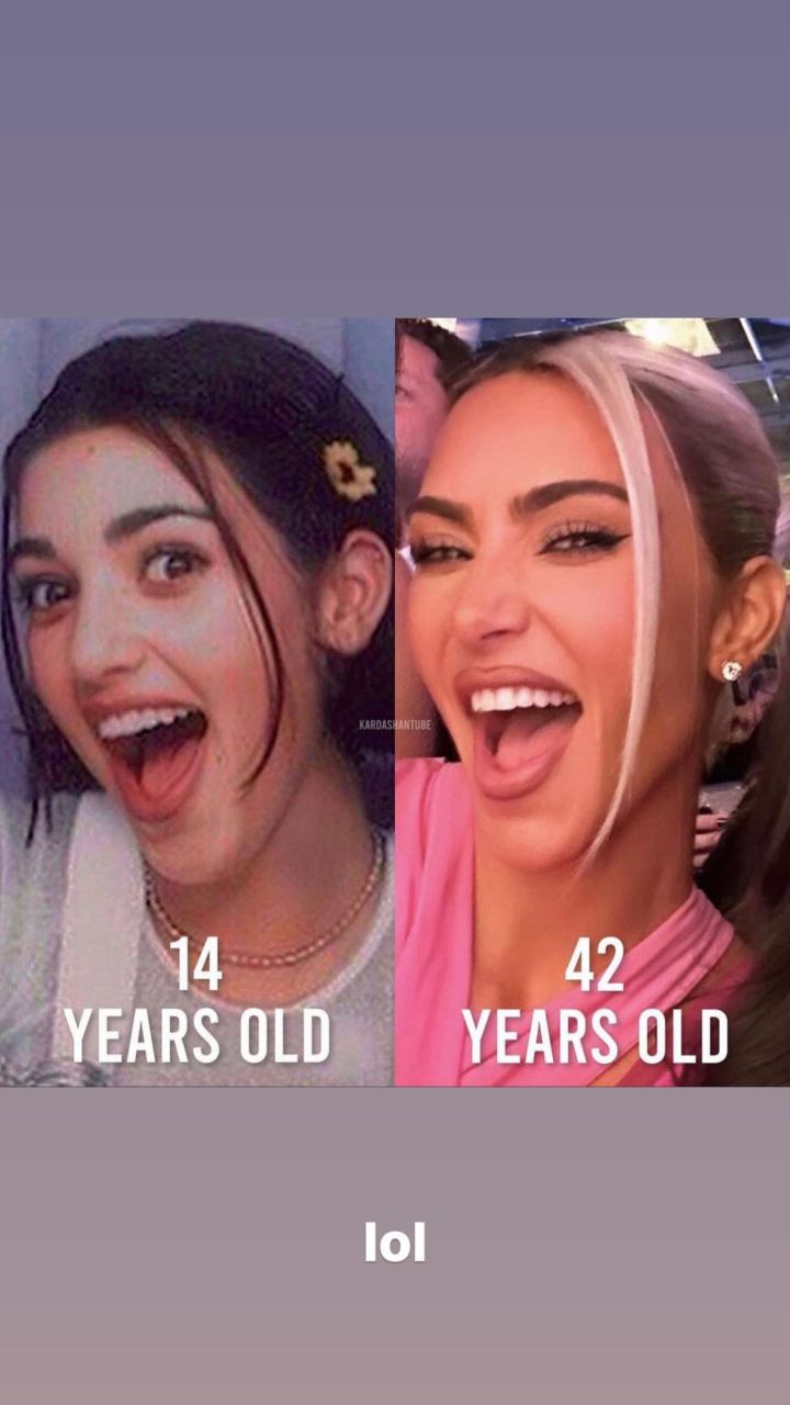 金·卡戴珊发了自己童年照和孩子的对比照 676767