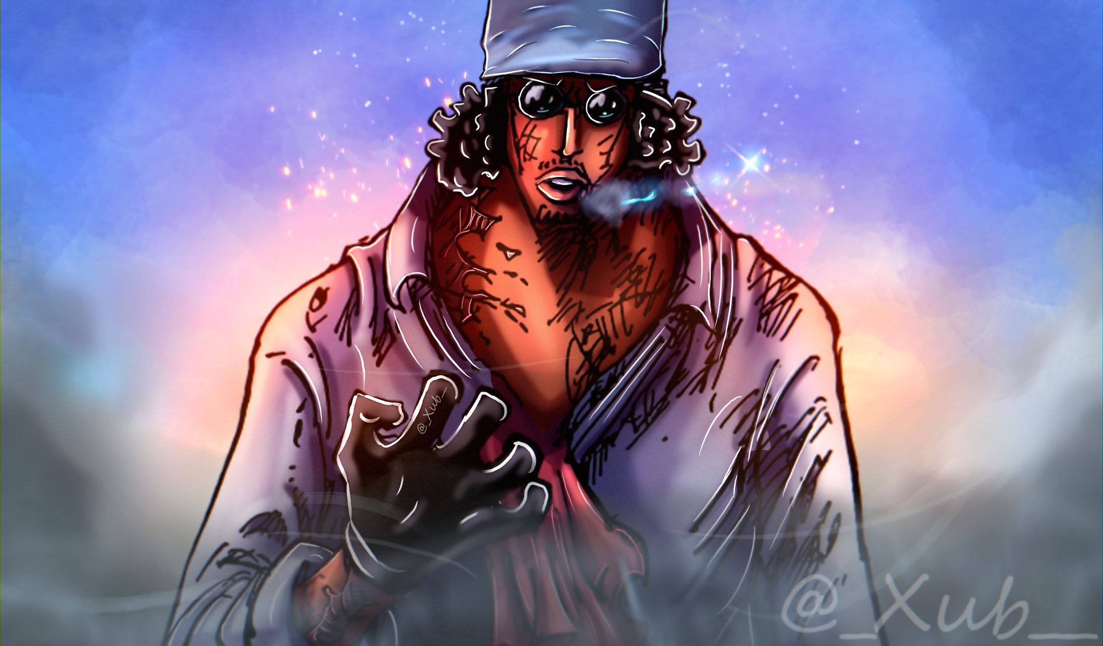 海贼王1087话大神上色图,卡普vs青雉,卡普被刺穿,海军英雄危险