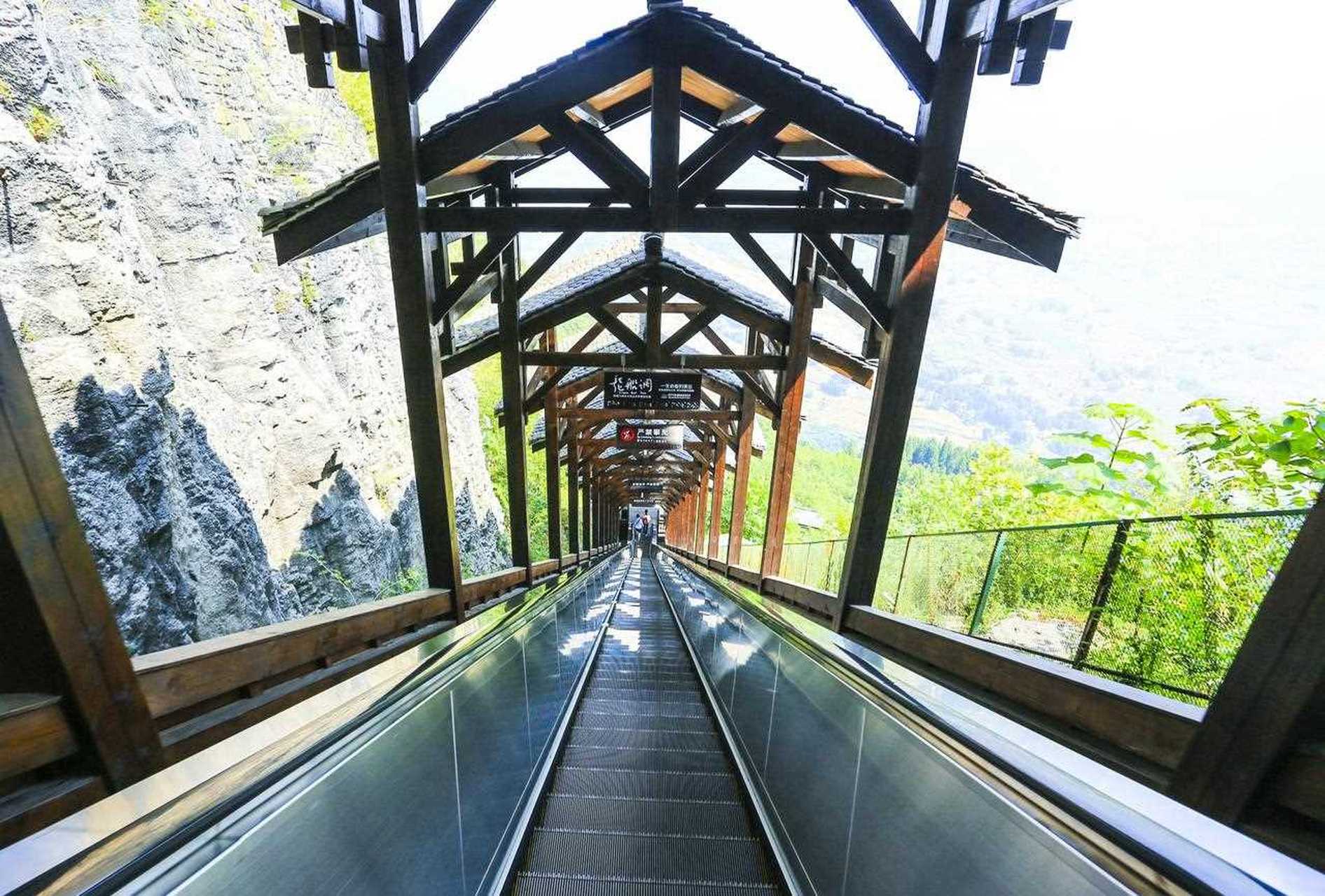 【国内最长户外手扶电梯】恩施大峡谷户外手扶电梯卧于山野间,气势