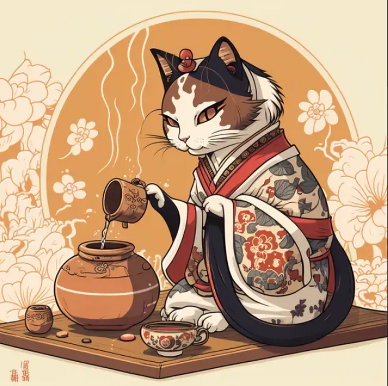 以日本主题的猫咪为灵感的设计元素,这些设计元素将日本文化和猫咪