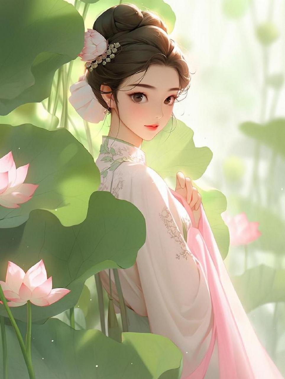 清透荷花仙子古风插画头像壁纸 676767 #古风壁纸# #古风小分队