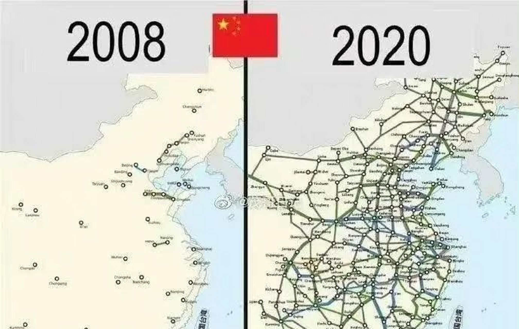 一张图带大家看看中国的高铁发展速度竟是如此真快!