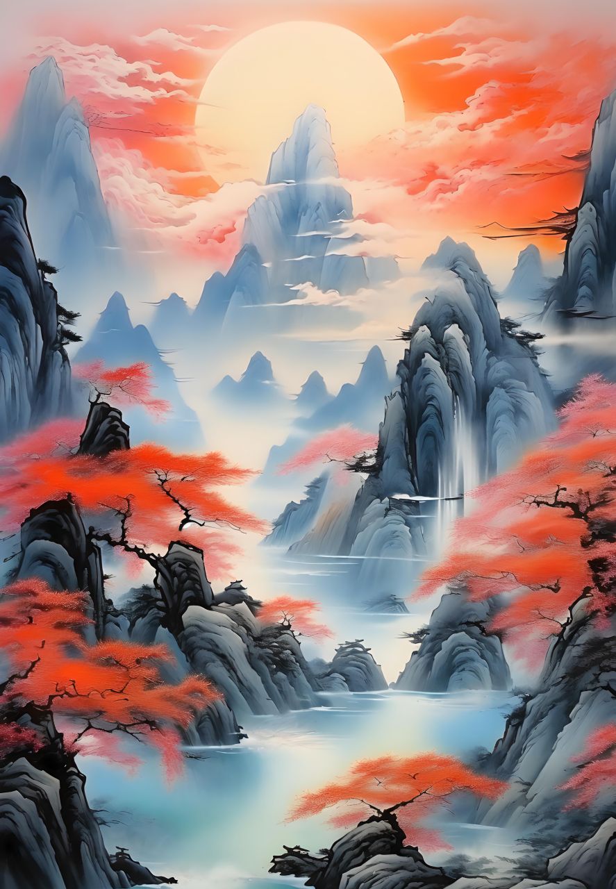 风吹云散露蓝天,山川壮丽展宏图.