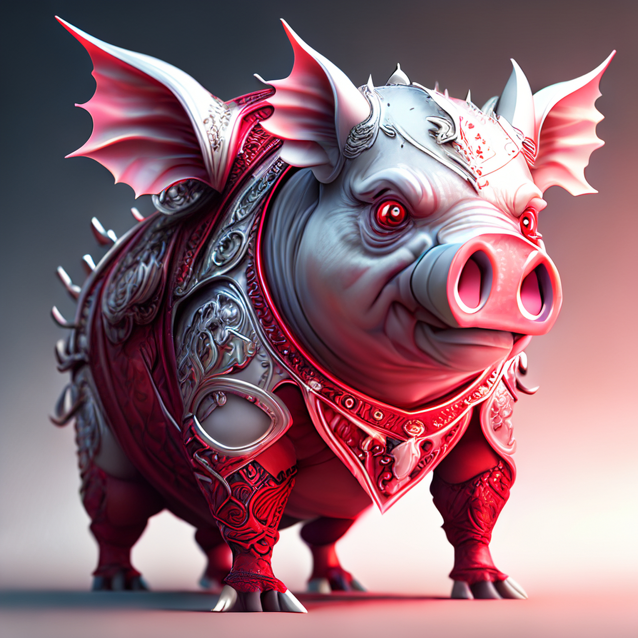 百度ai绘图黑科技#拟人化宏伟的野猪骑士,站立,完整的身体,大红色的