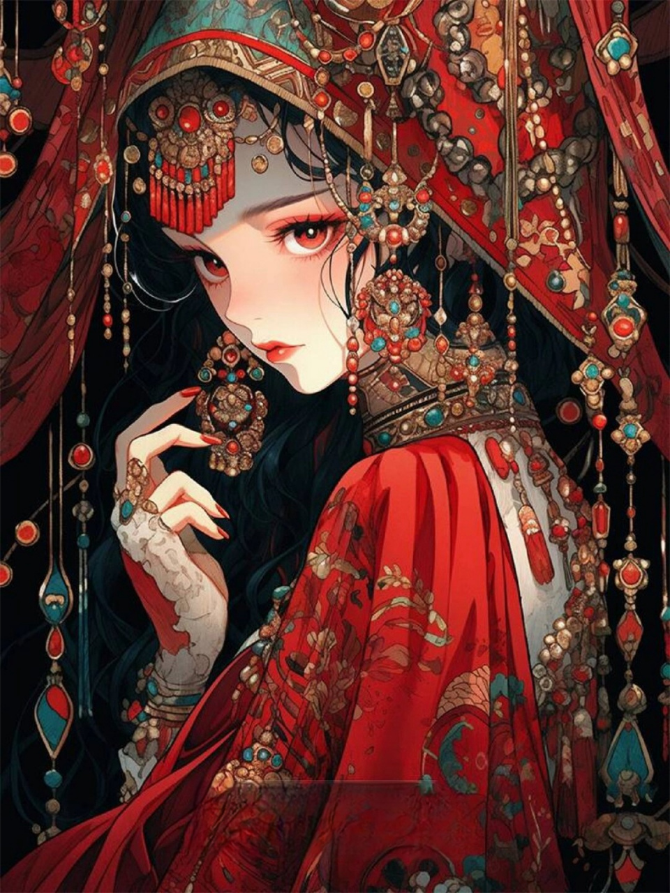 古风插画红妆  分享一组超美的绘画素材,简直让人眼前一亮啊!