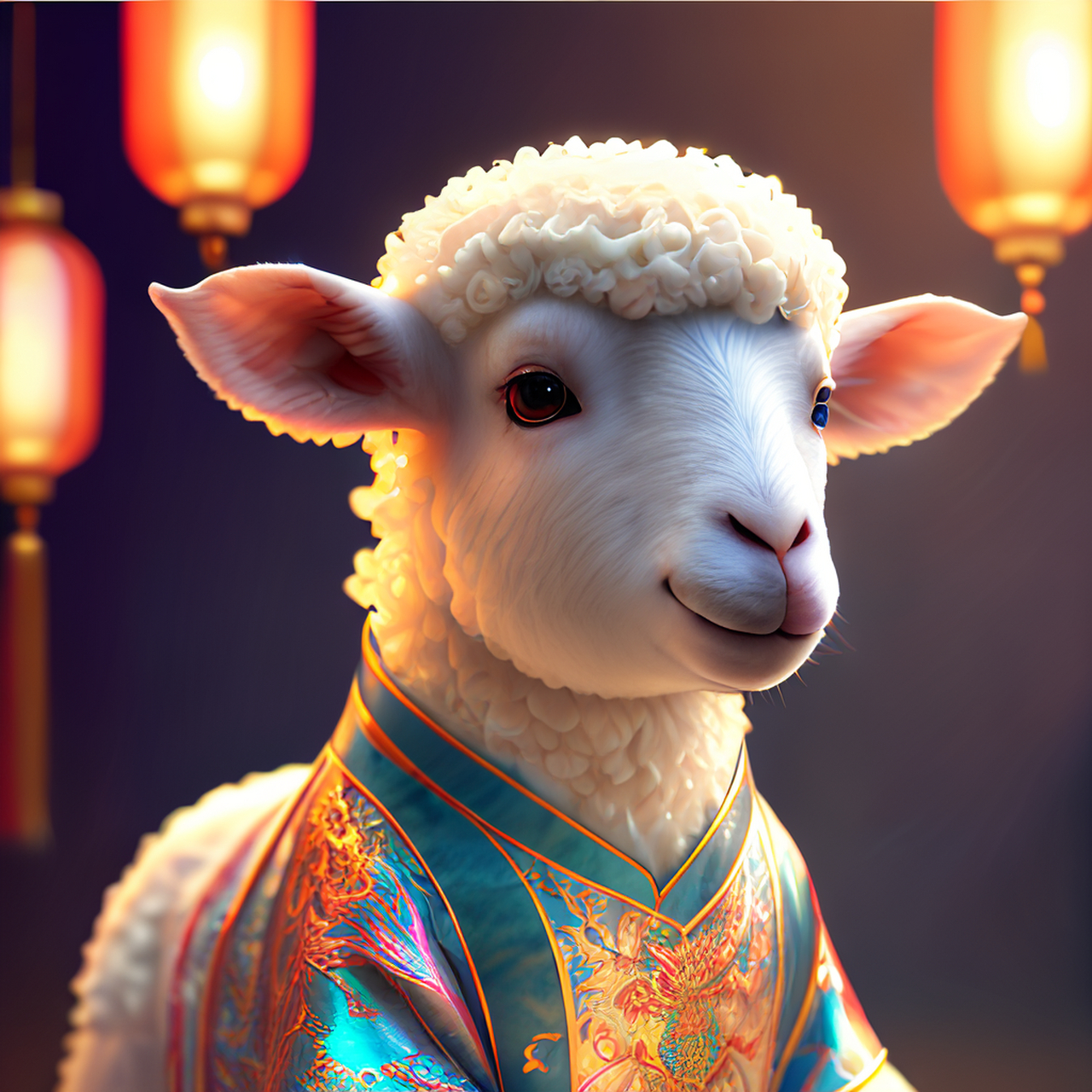 百度ai绘图黑科技#一只拟人化的绵羊,身材高大,穿着五颜六色美丽的