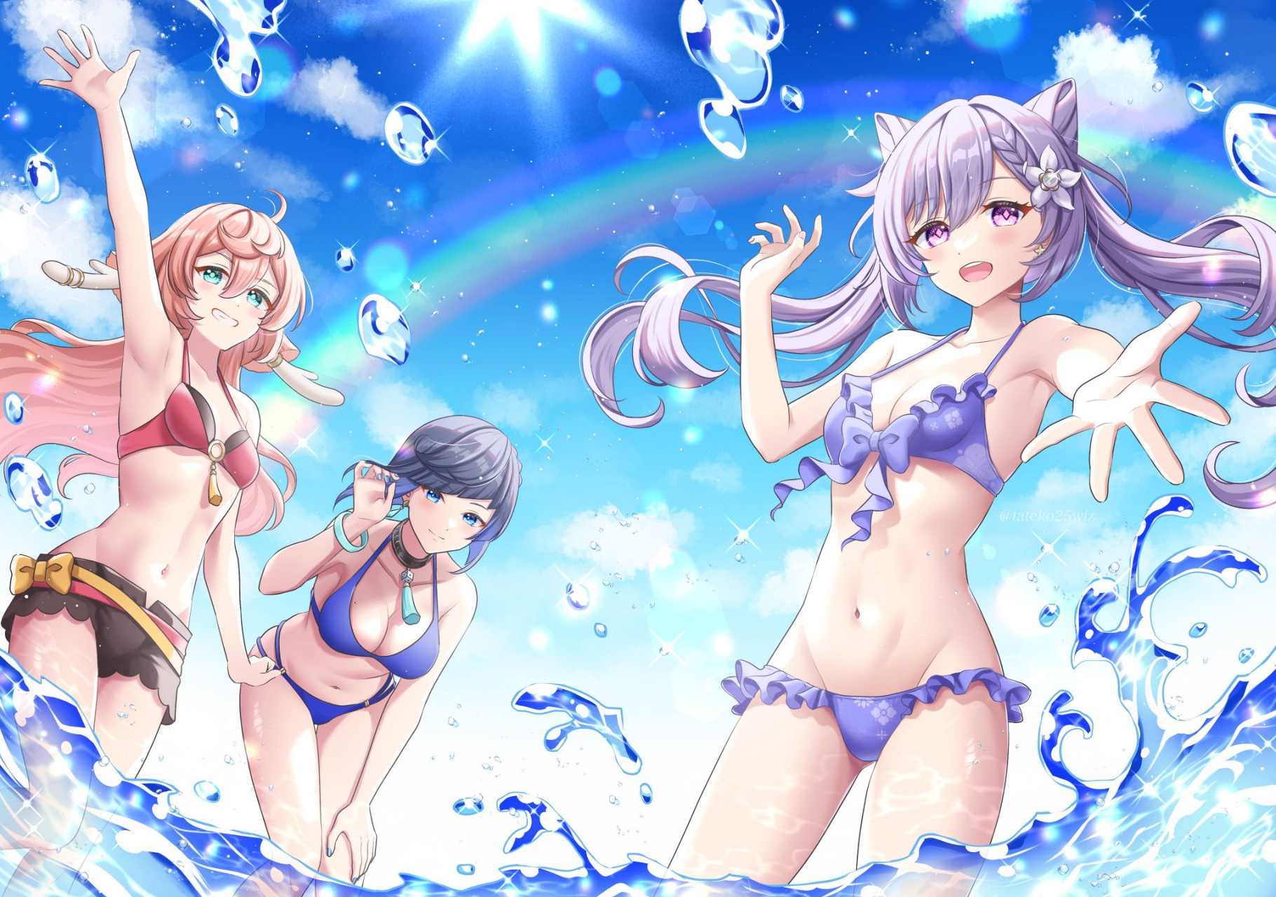 泳装甘雨,烟绯和夜兰