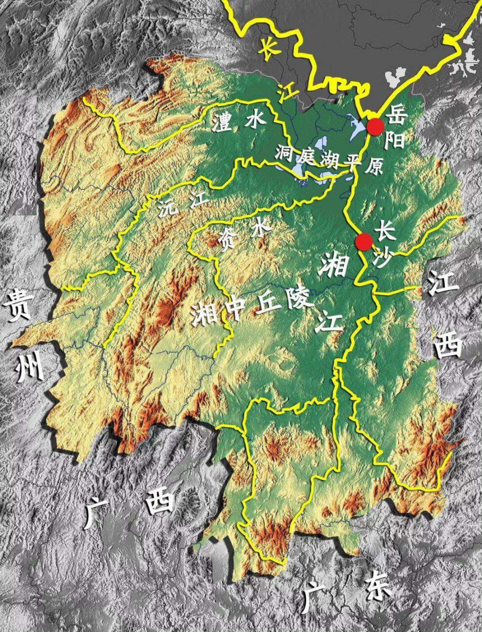 湖南省地形及河流水系分布图