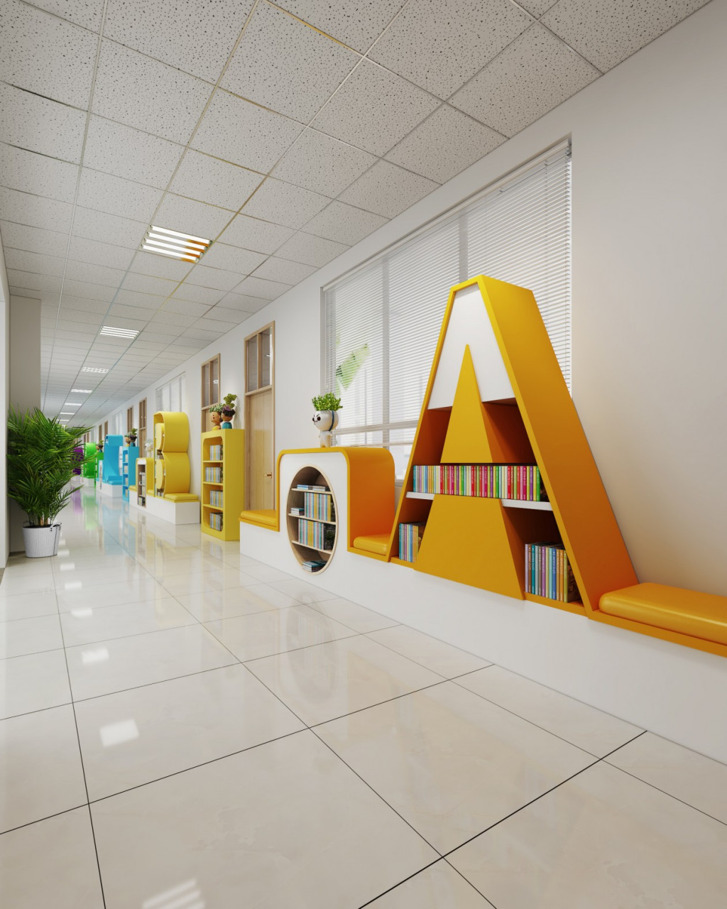 图书馆装修,合肥学校图书馆设计效果图鉴赏 #学校图书馆装修