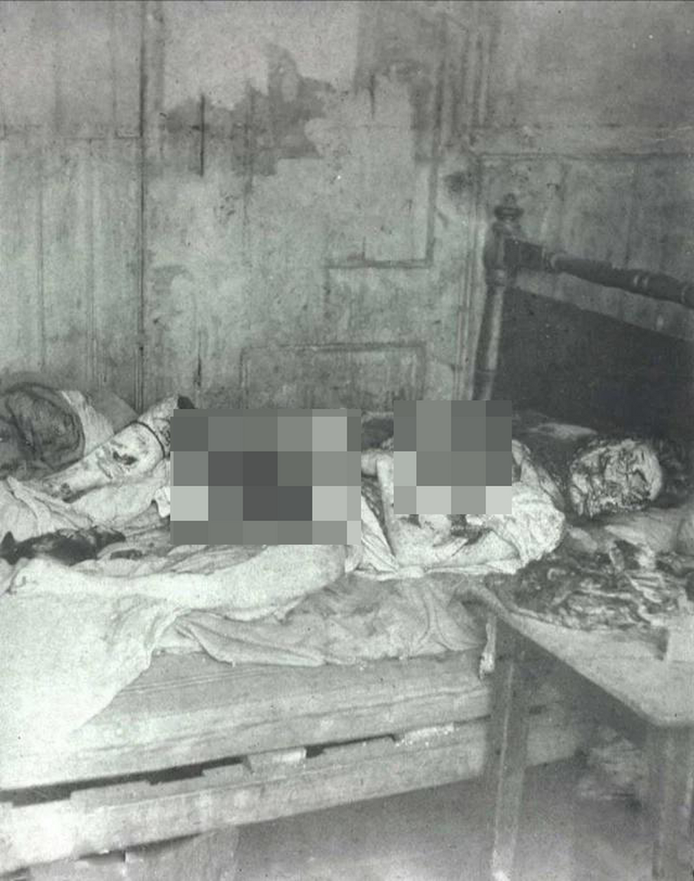 一张被肢解的玛丽·凯利(mary kelly)尸体的照片,她是1888年开膛手