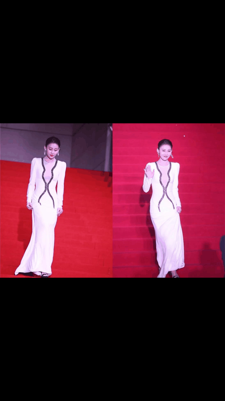 gif创作人# 贾青的心机都在穿搭上,白色低胸裙韵味十足,窈窕曲线好