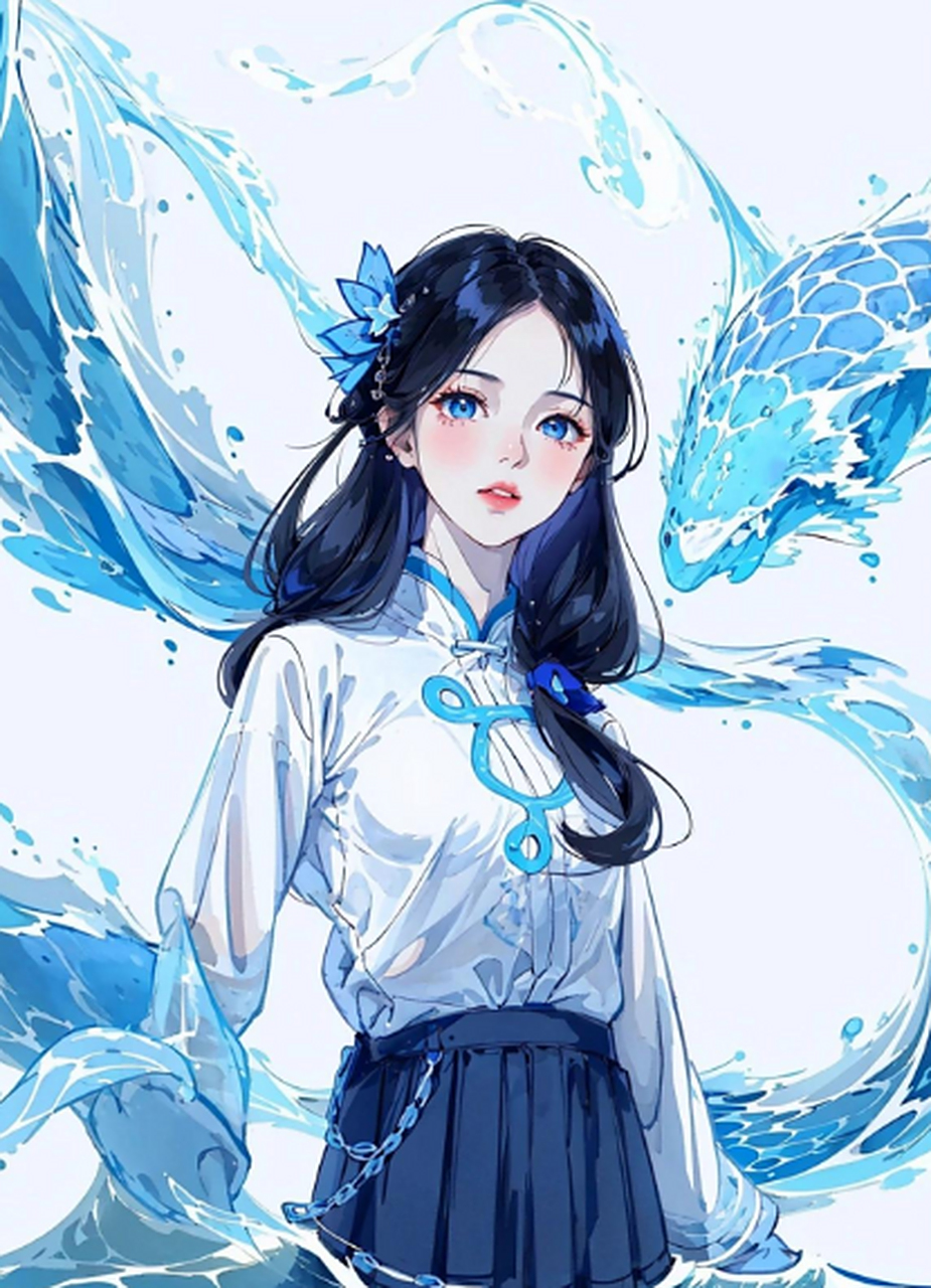 清新蓝色,新中式国风美少女造型90