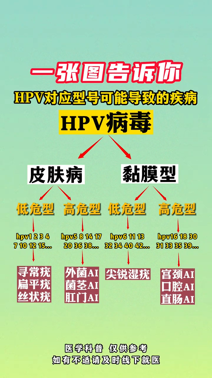 一张图告诉你,hpv对应型号可能导致的疾病