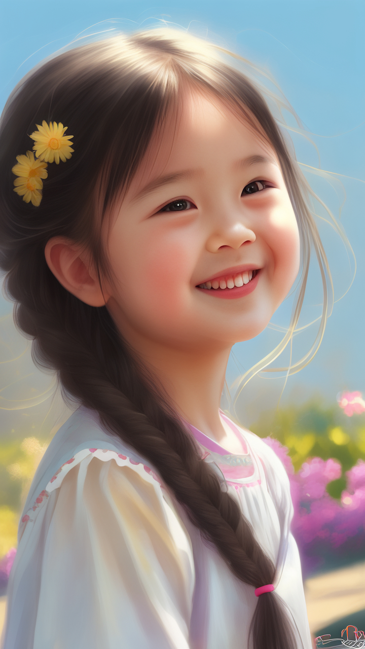 ai绘画:关键词 小女孩,阳光,可爱,微笑,辫子 #ai共创计划# #热ai生活