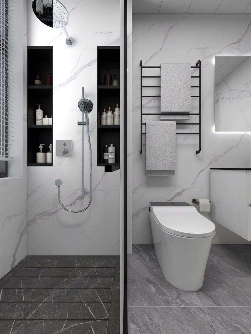 极简黑白灰卫生间,百看不腻的经典  在五彩斑斓的世界里,黑白灰却能独