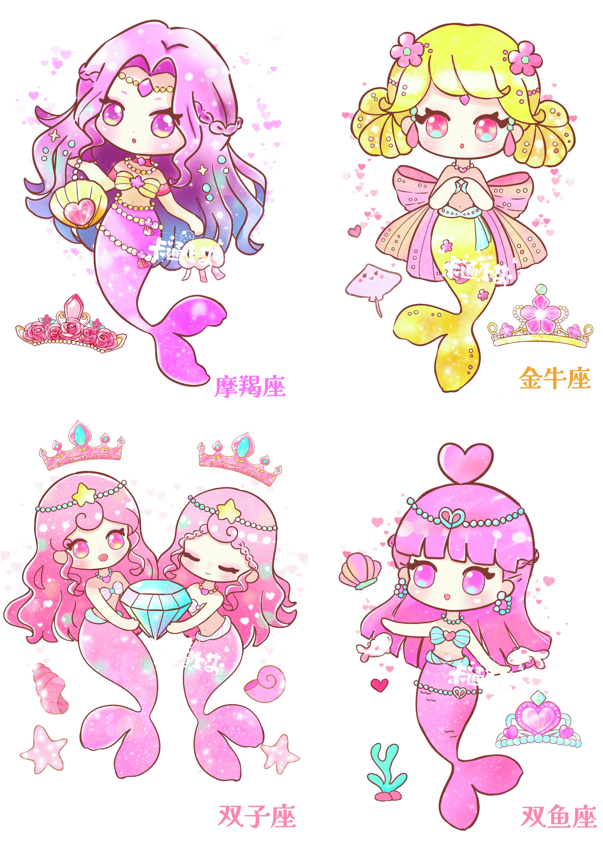 画12星座古风仙女公主画十二星座古代公主十二星座美人鱼蝴蝶仙子十二
