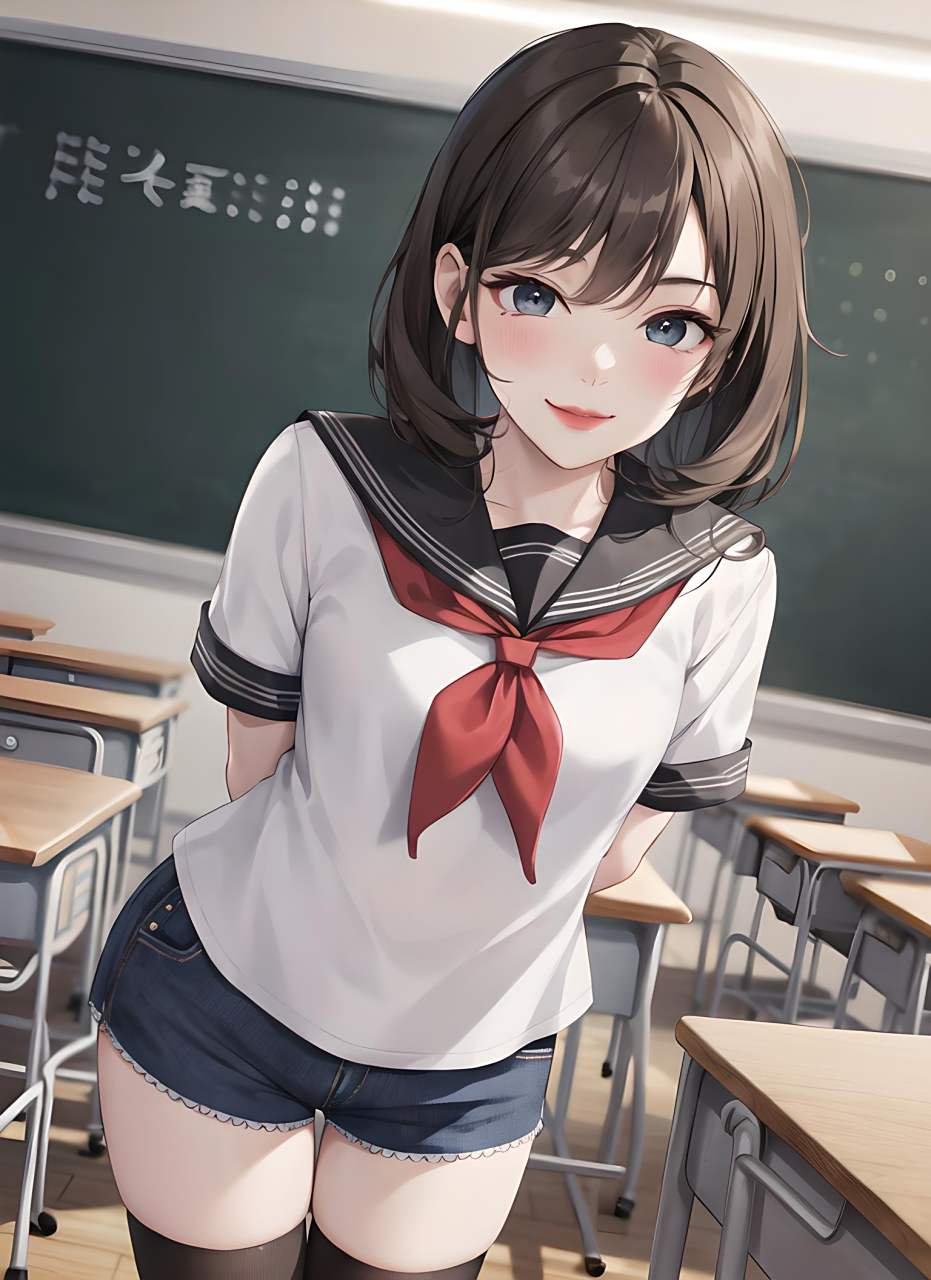 日漫校园美女 二次元风校园萝莉 她是校园里的小精灵,活泼而可爱