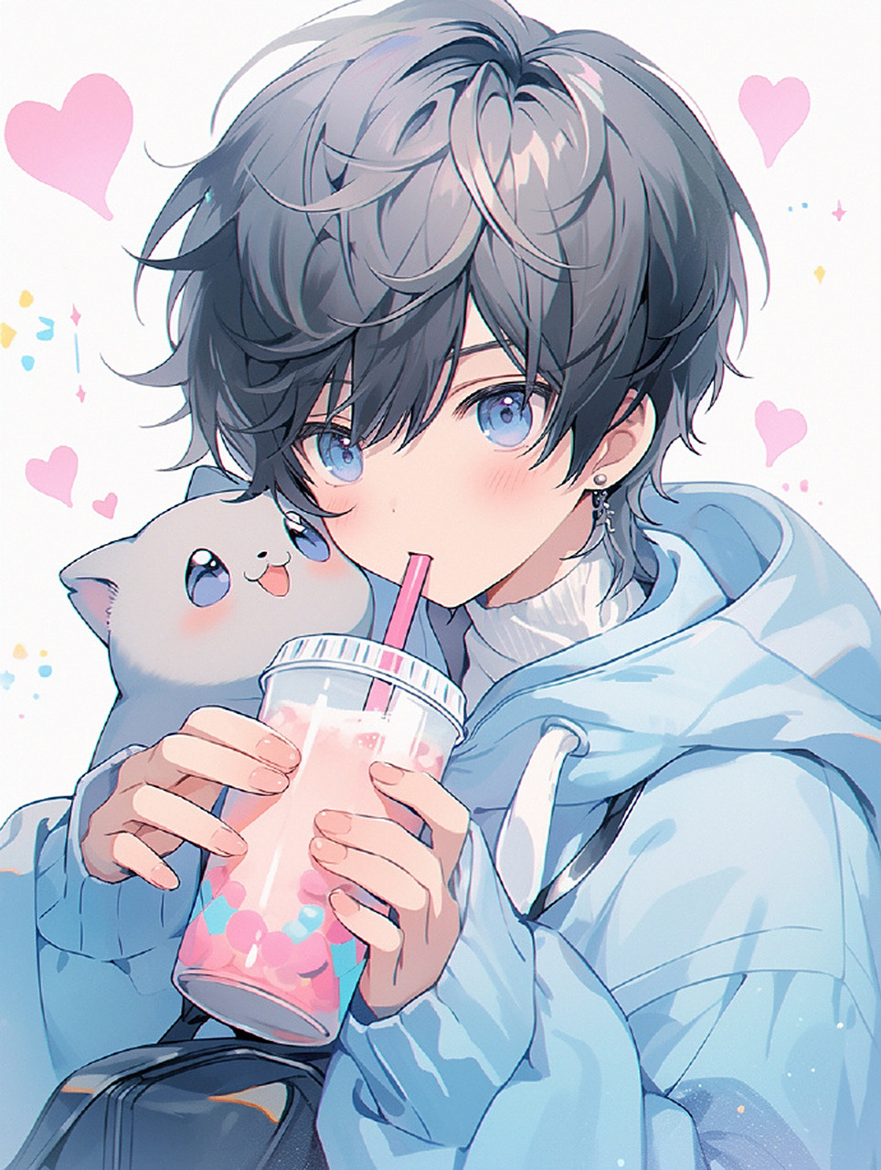 夏日奶茶猫系男友头像  好温馨