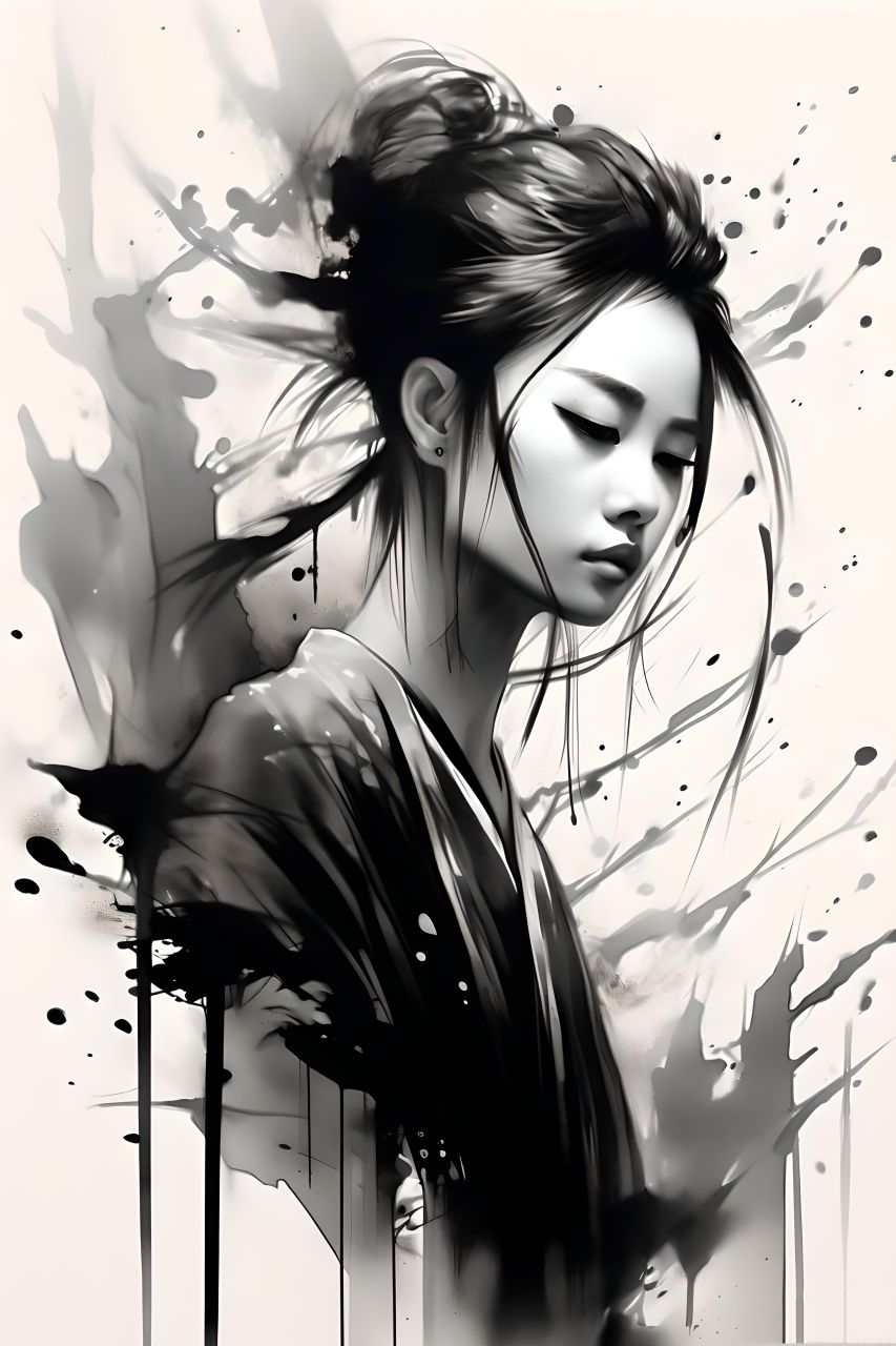 泼墨画风,#古风##古风插画##水墨画##古风美女##当代水墨画##图片