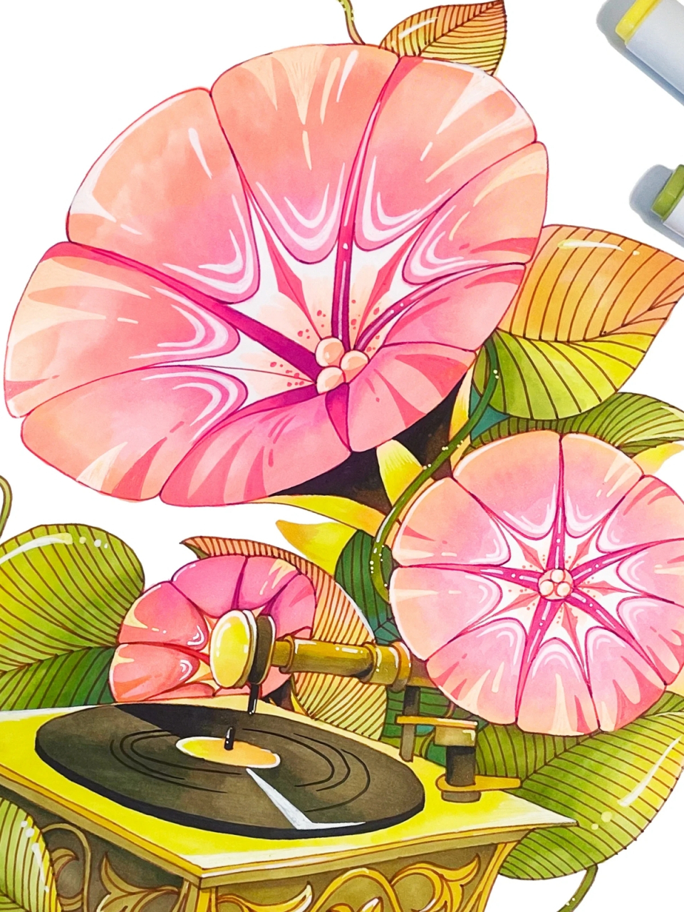 留声机图形创意  想要考研手绘得高分!加入图形创意试试吧!