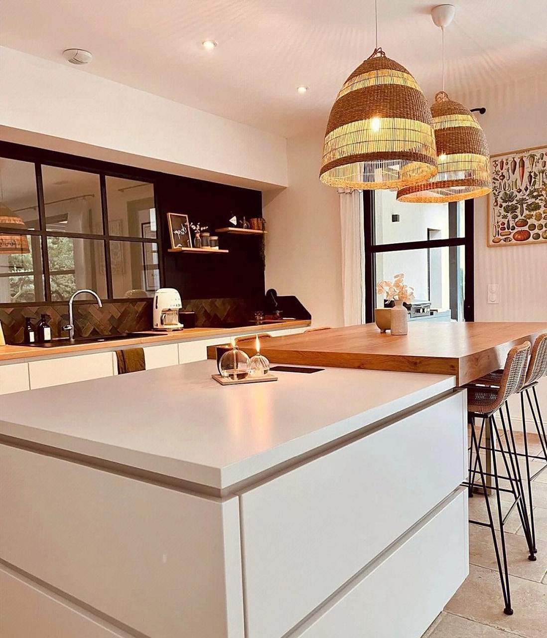 这种原木风开放式厨房真的绝了, 厨房,餐厅,客厅连通一体,视觉效果