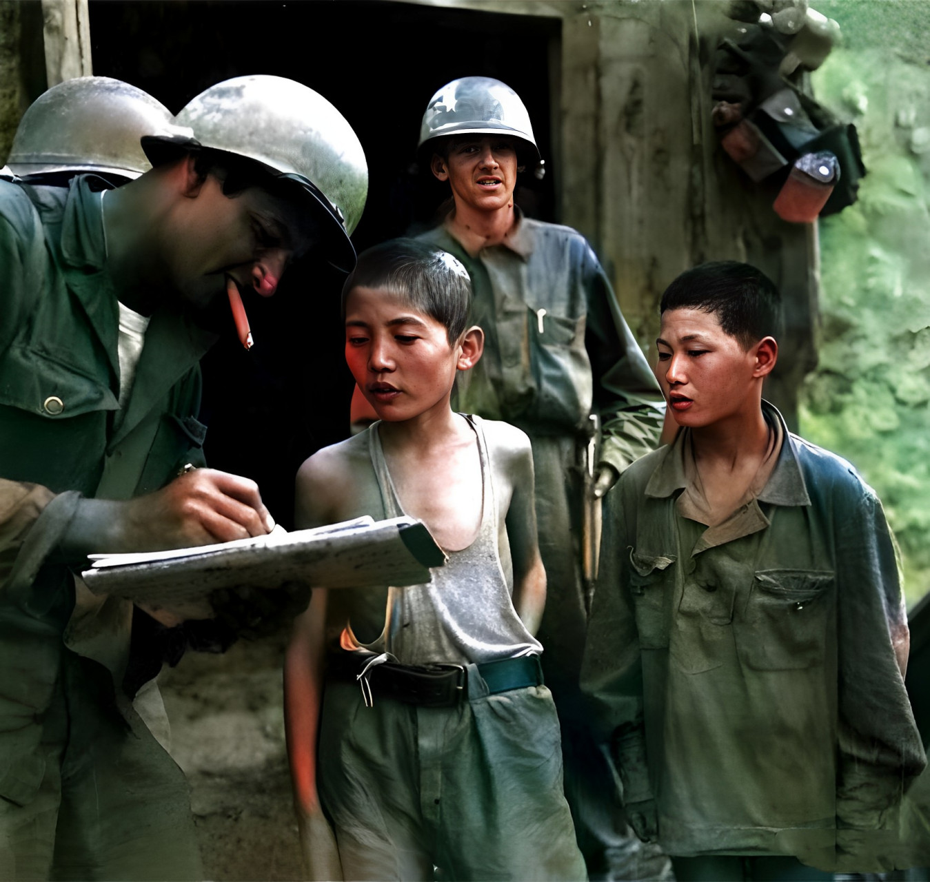 朝鲜战争期间,两名朝鲜人民军士兵被俘.