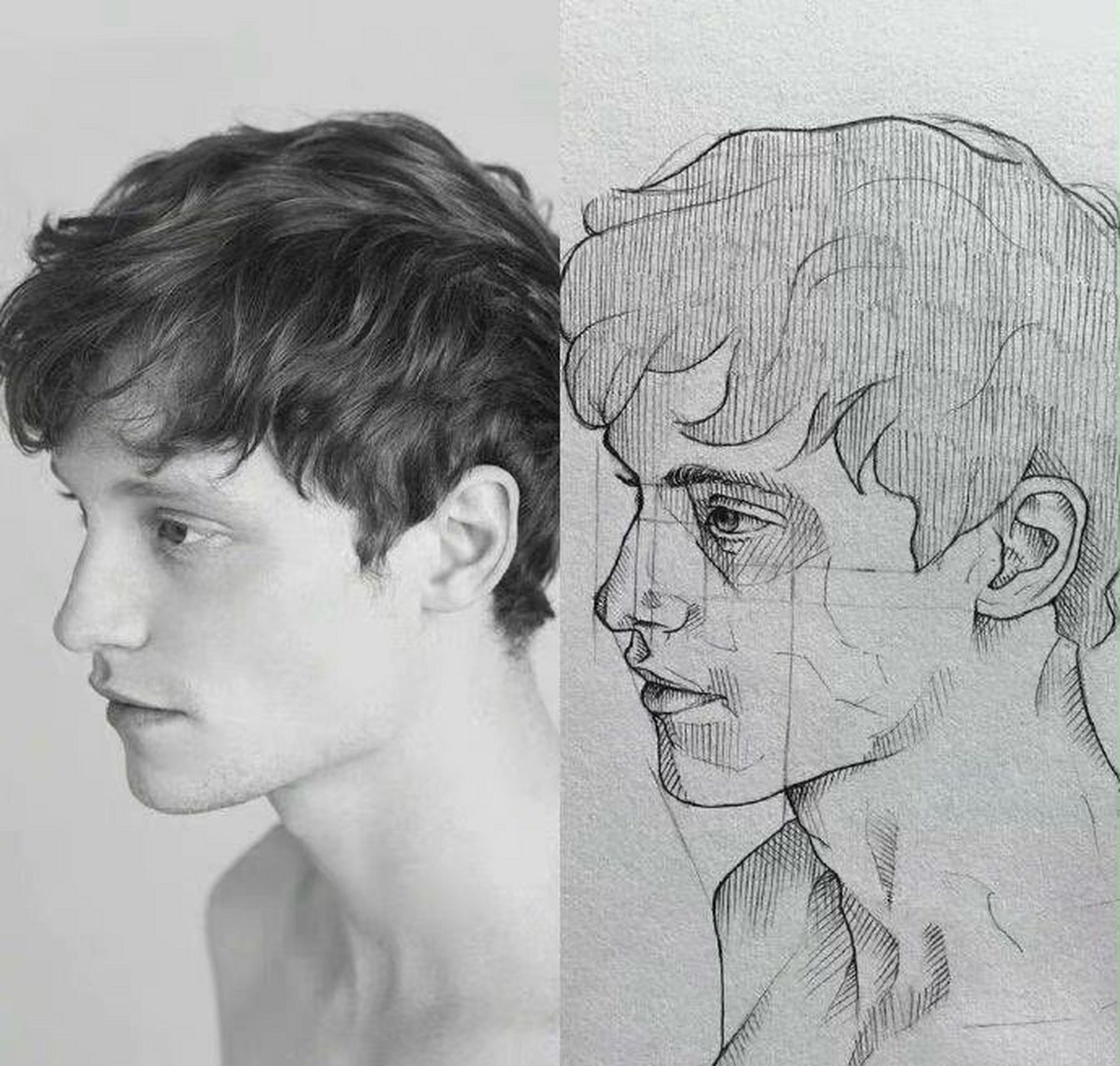 优秀素描作品内容分享第四十六期 男青年素描头像写生,半侧面被认为是