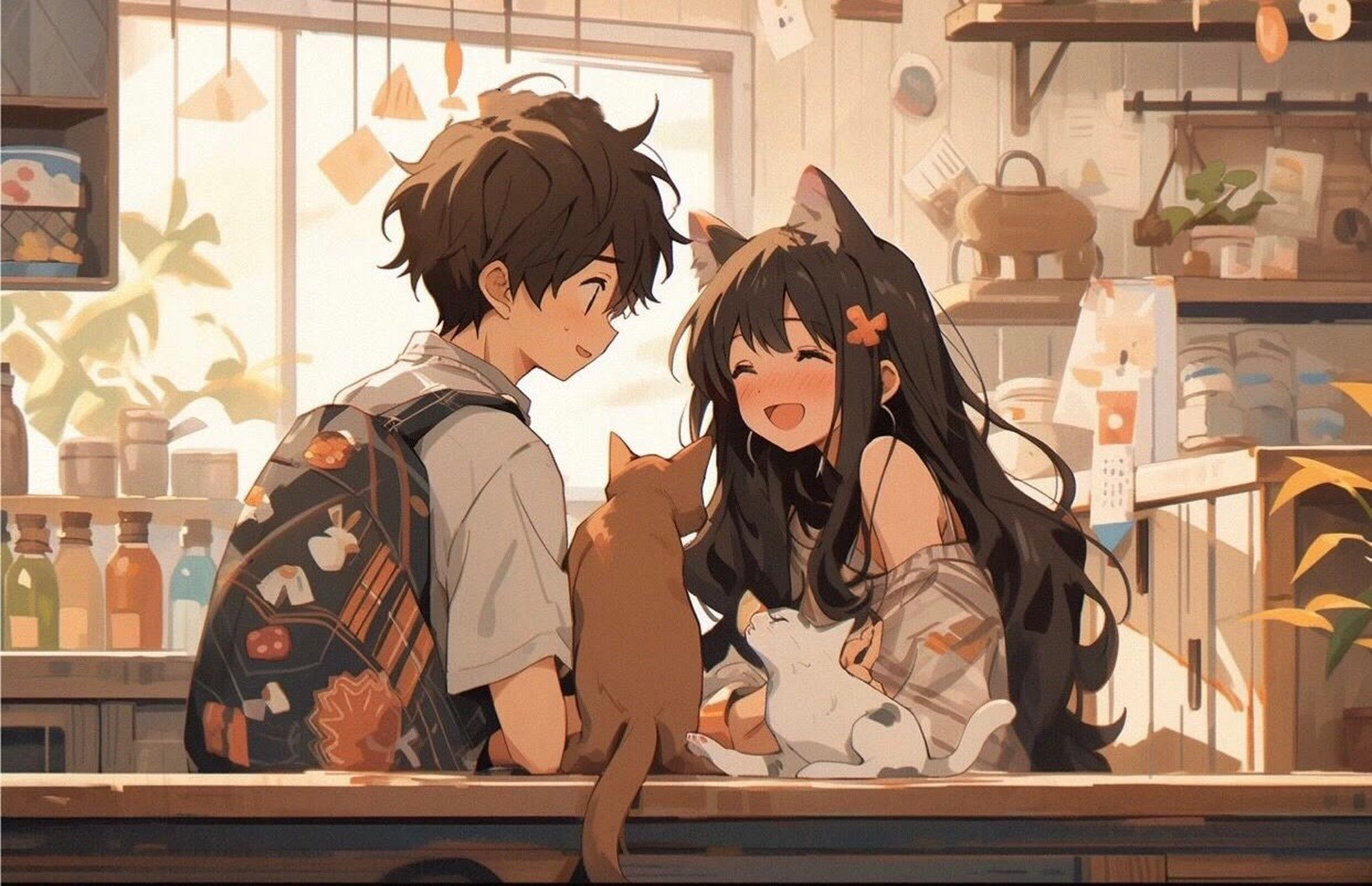 超可爱动漫情侣背景图