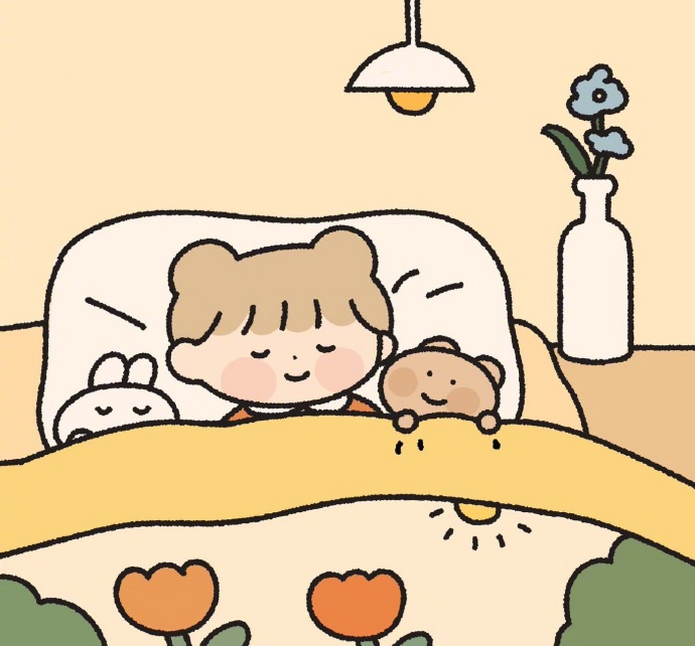 韩国画师for_mee_绘制的软萌可爱插画合辑,小女孩,小熊和小兔兔的快乐