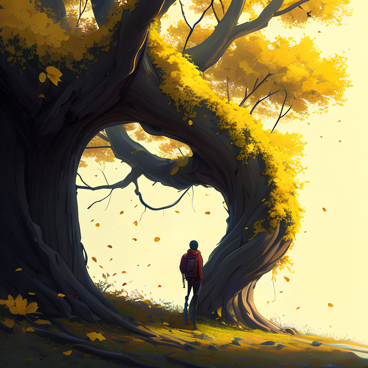 今日独来攀旧树,风翻黄叶下苍苔.闲静,生机,经典#百度ai绘图黑科技