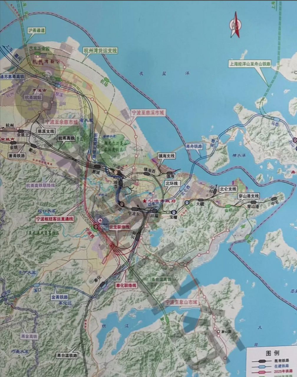 宁波铁路枢纽规划示意图,从图上看,沪甬,甬台温高铁短期内估计没戏了
