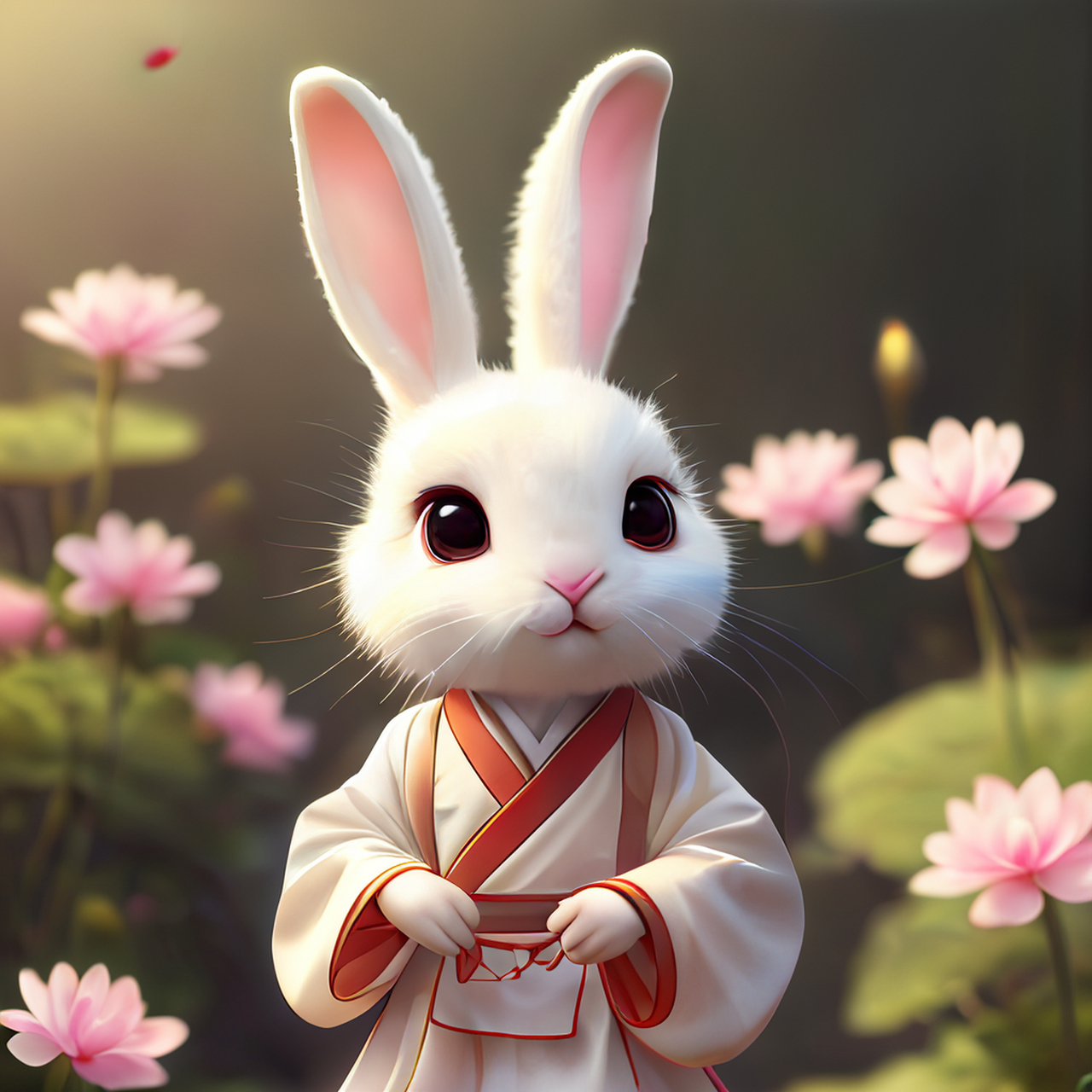 百度ai绘图黑科技#可爱的拟人化的兔子,穿着汉服,在中国功夫,美丽的