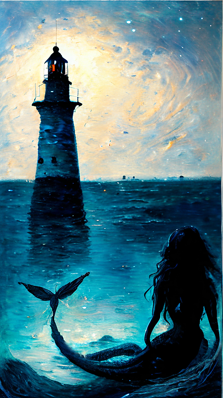 文心一格创意了几幅插画,画几头美人鱼,在大海里自由自在地游水.