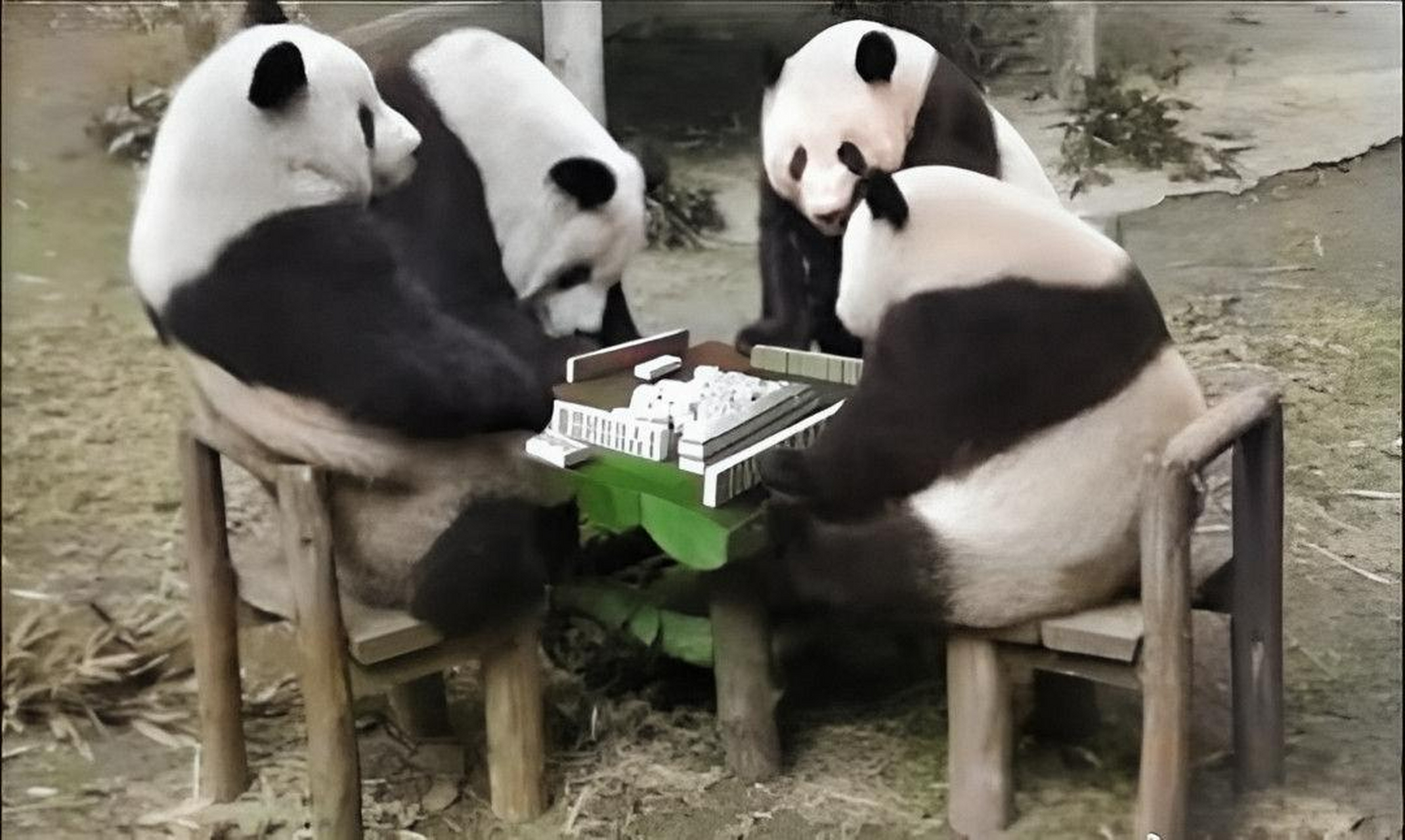照片中的四只熊猫是双双,重中,喜喜和青青.