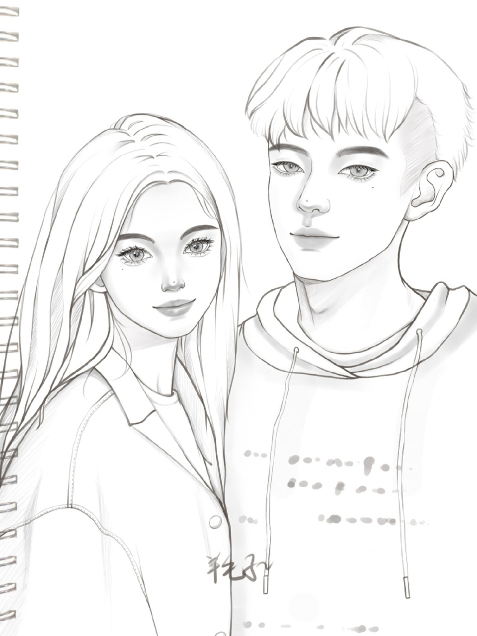 线稿子一对小情侣画的稿子还没上色颜值杠杠滴