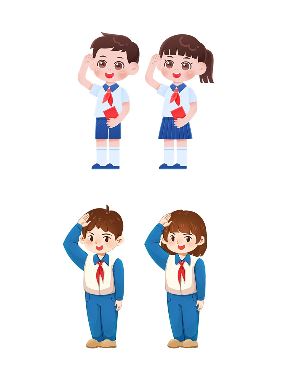96少先队员学生卡通男孩女孩敬礼手绘png人物素材少先队员