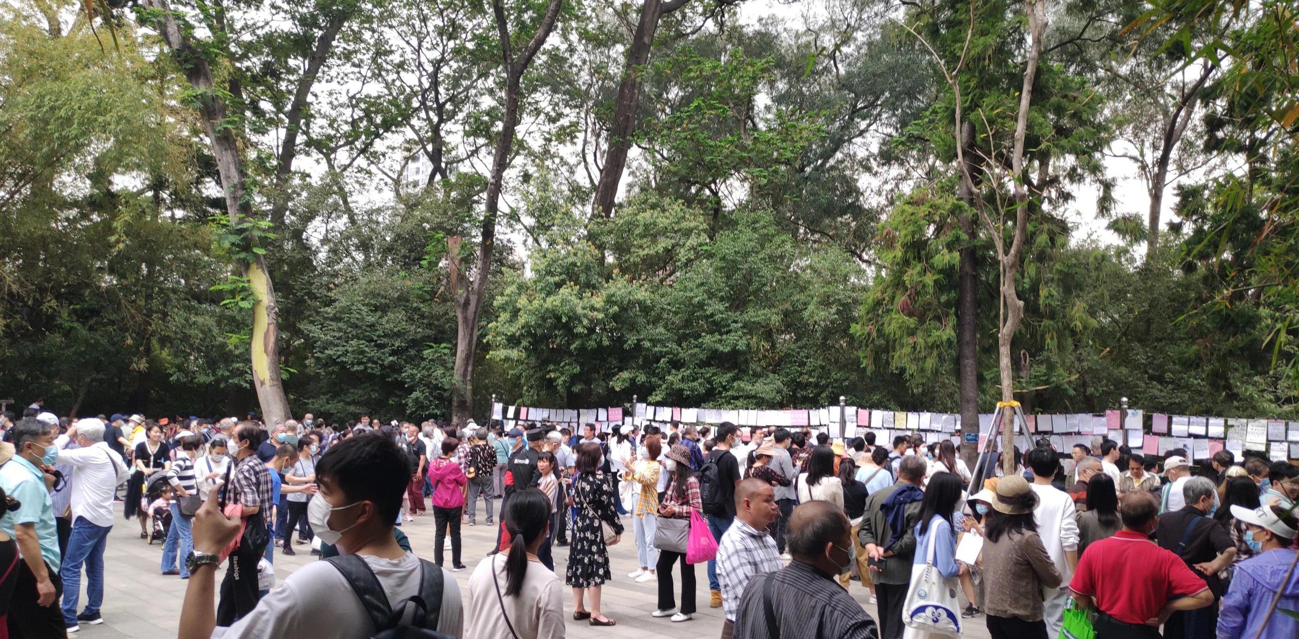 这里就是天下闻名的广州天河公园相亲角,每到周末这里的人很多人来