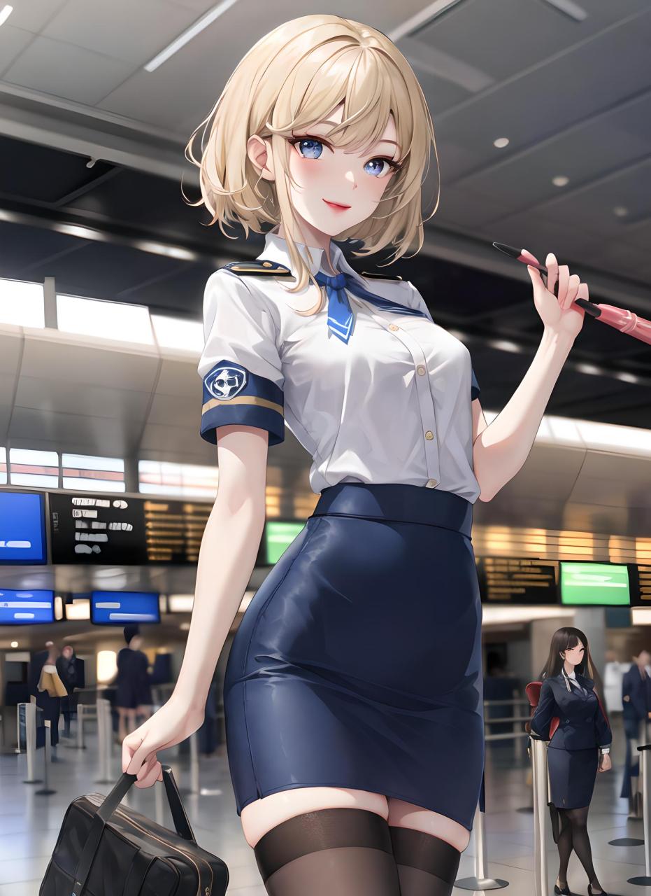 动漫壁纸---二次元空姐系列 候机大厅内,一位婀娜多姿的二次元空姐