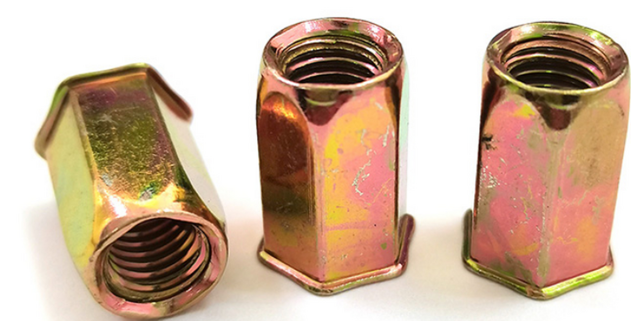 今日紧固件设计图分享:小沉头的全六角铆螺母,碳钢ml08al,镀彩锌,m10*