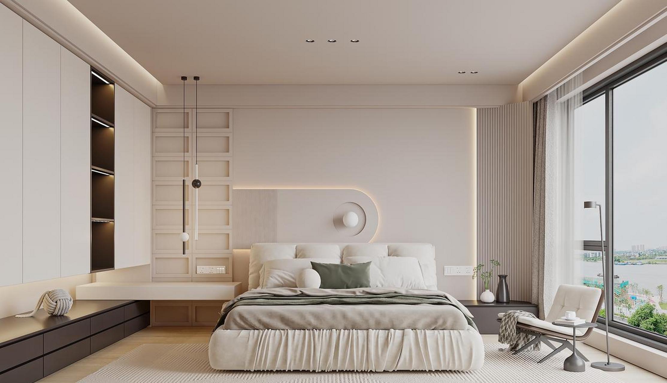 现代简约风卧室设计案例分享.  你喜欢这样的装修吗?喜欢点个赞吧.