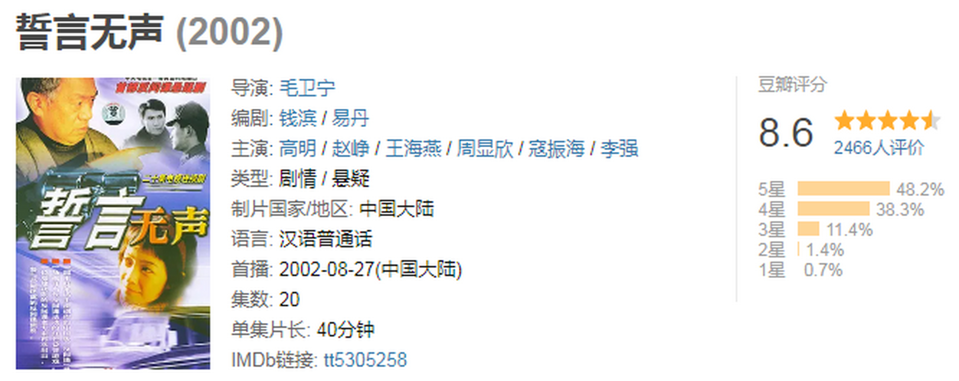 豆瓣超过8分的谍战剧: top10:《誓言无声》,20集,豆瓣评分8.6.