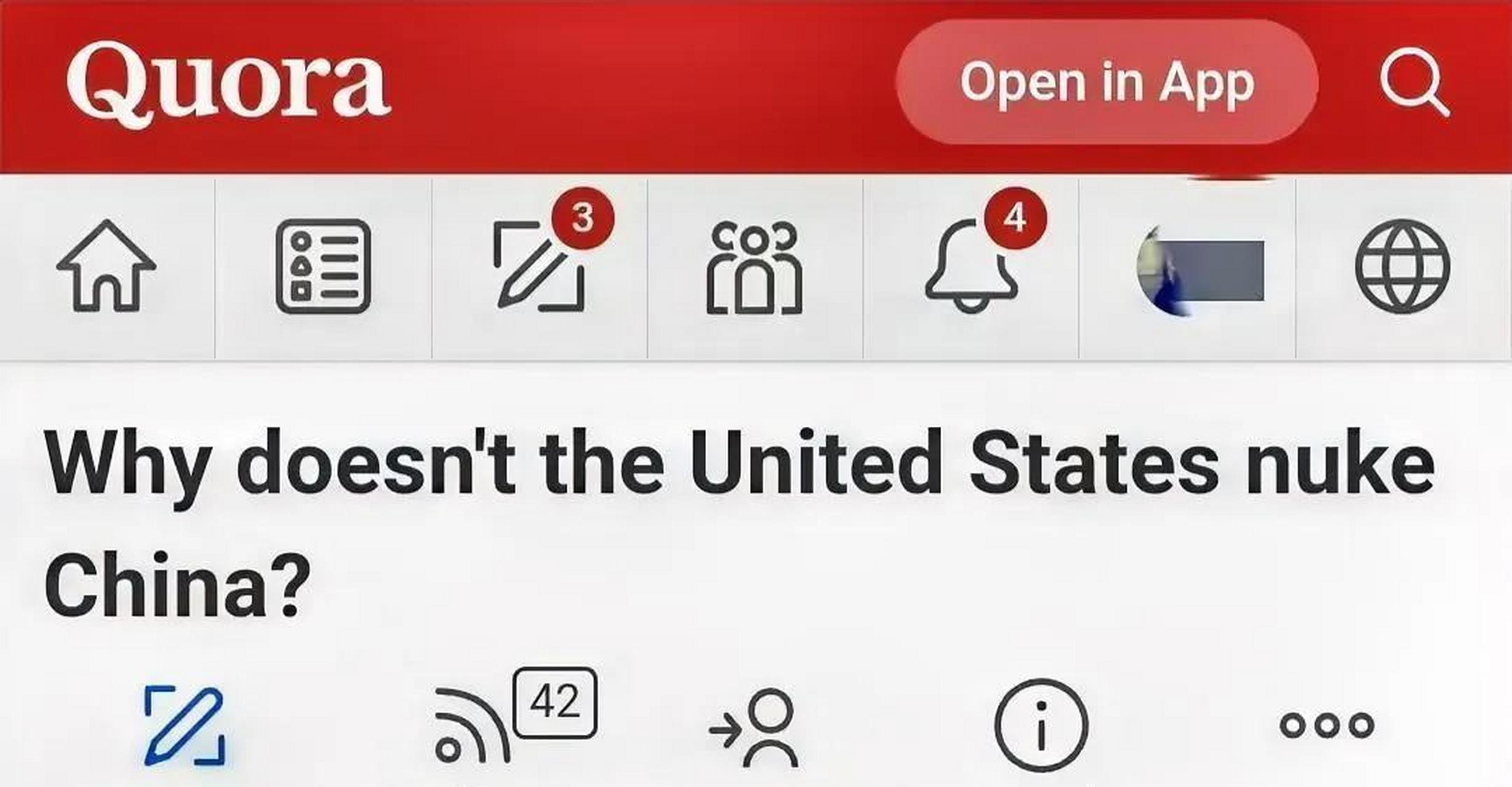 在海外问答网站quora上,美国网友问,"为什么美国不用核武器彻底灭了