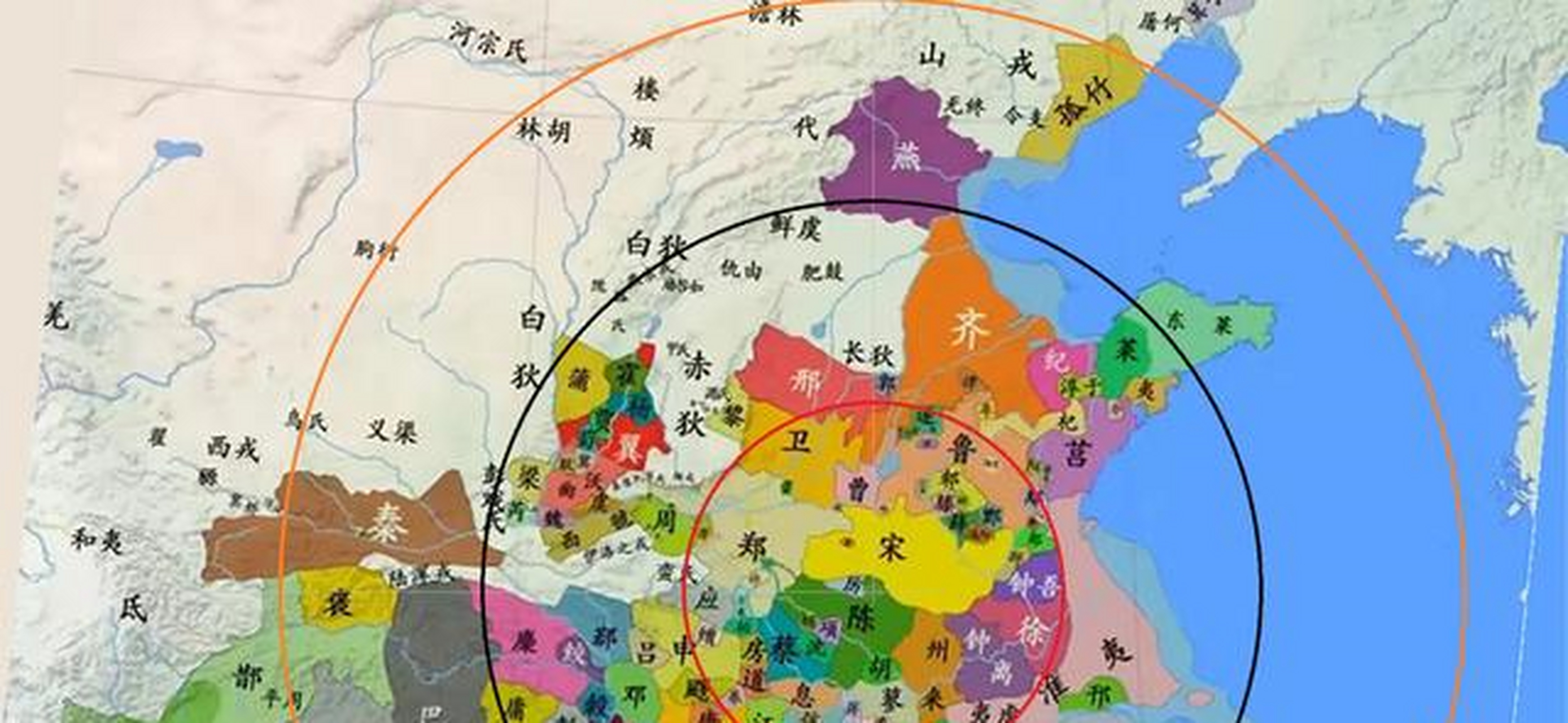 与晋国相近的是郑国,最后灭于三家分晋之一的韩国;靠近齐国的鲁国虽然