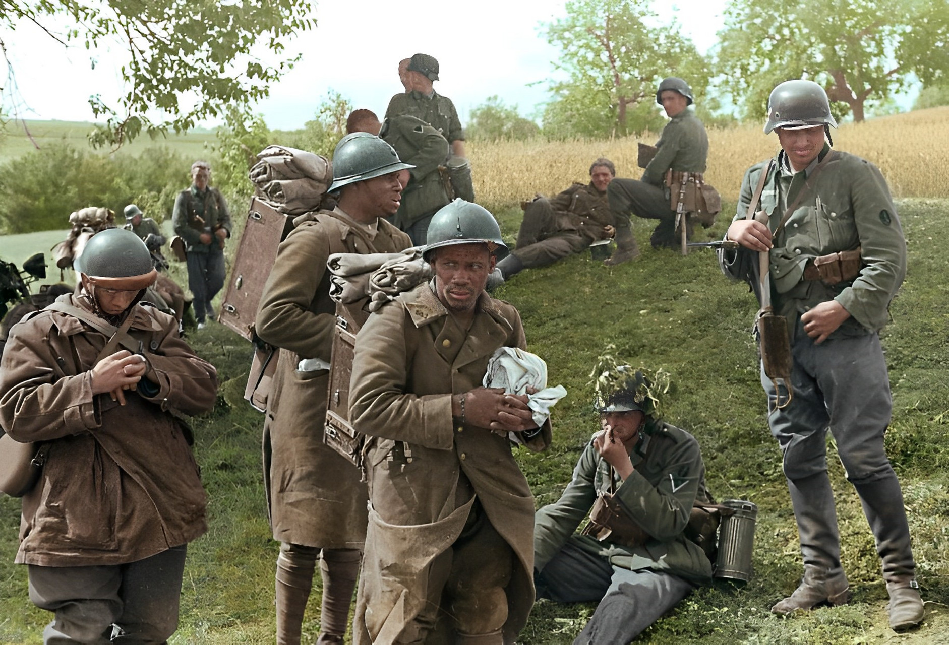 1944年,欧洲战场上,三名德国士兵被英军俘虏.