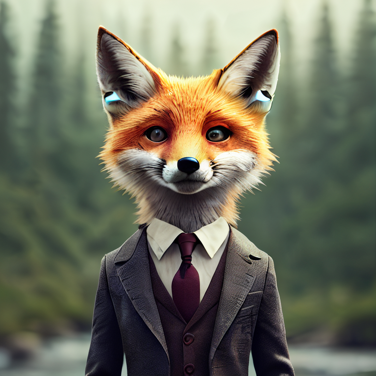 百度ai绘图黑科技#可爱的拟人狐狸世纪西装,现实的肖像,精细细节的