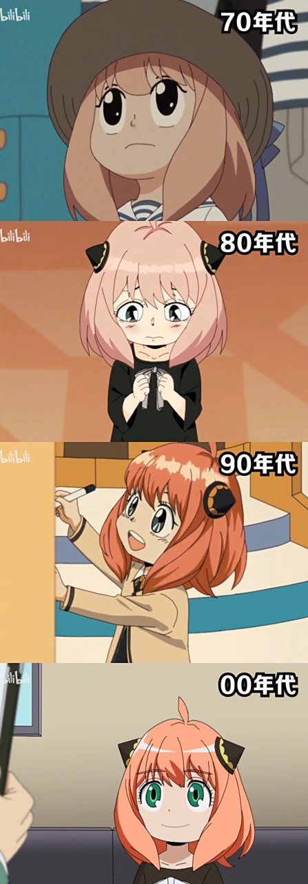 不同年代画风的阿尼亚,80年代好有感觉,90年代最好看!#间谍过家家
